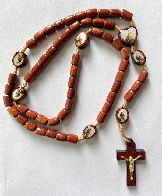 St. Jude Wooden Rosary, hand made in Brazil.