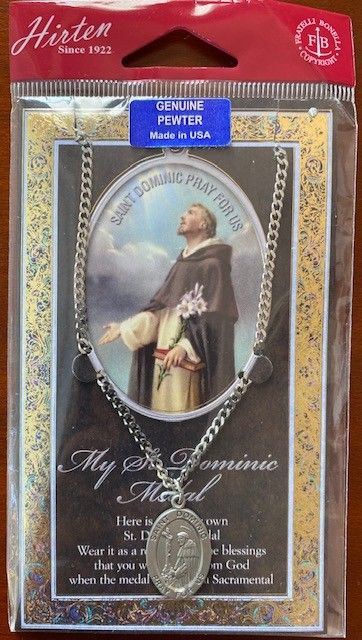 St. Dominic Medal Necklace with prayer card