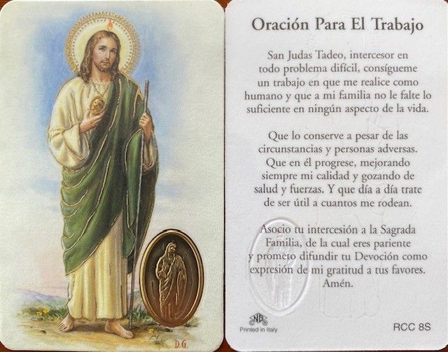 Estampita de San Judas con Oracion (Español) - Oracion Para El Trabajo Estampita de San Judas con Oracion (Español) - Oracion Para El Trabajo