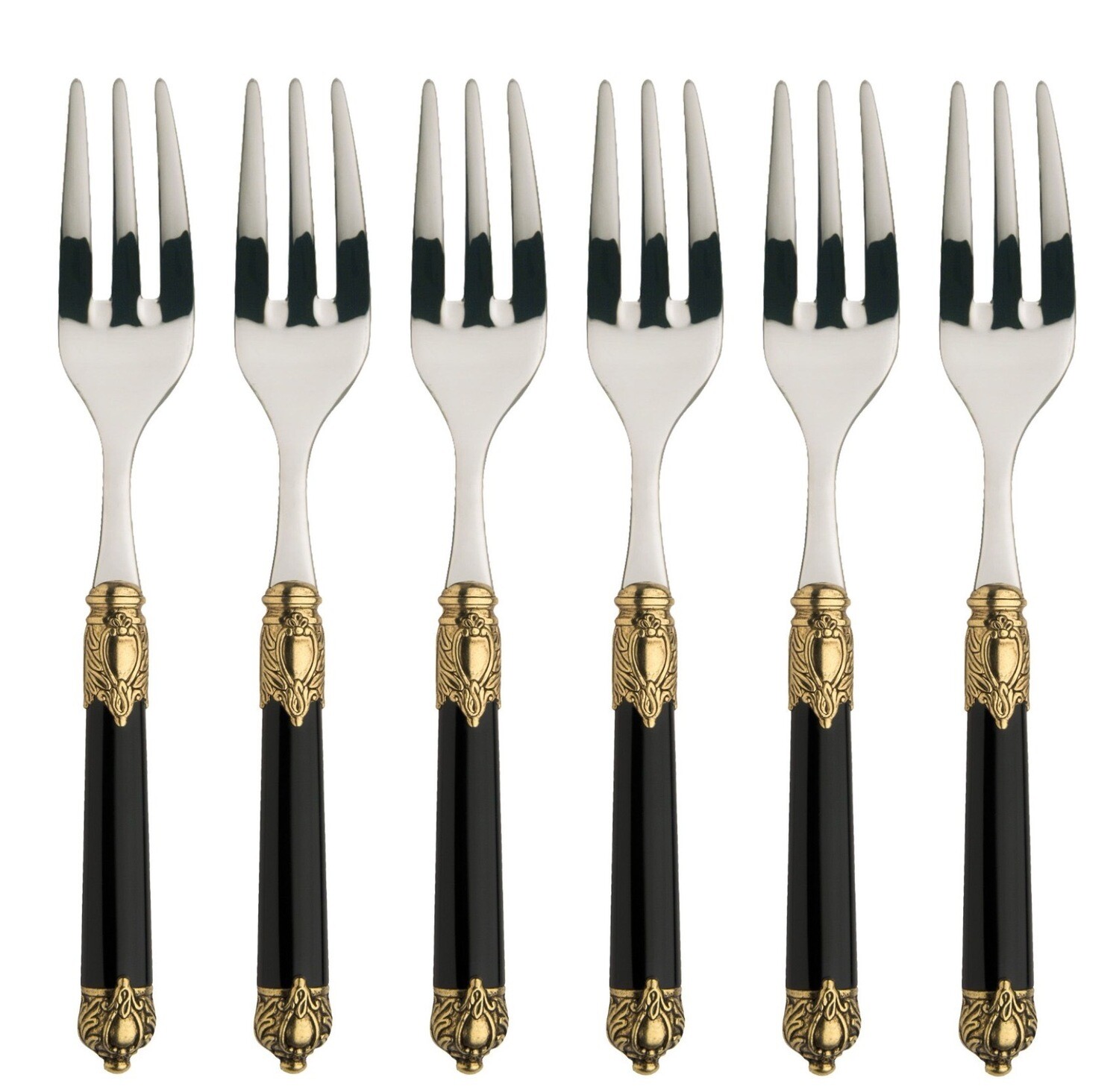 Rinascimento Cake / Cocktail Forks Set gold and black