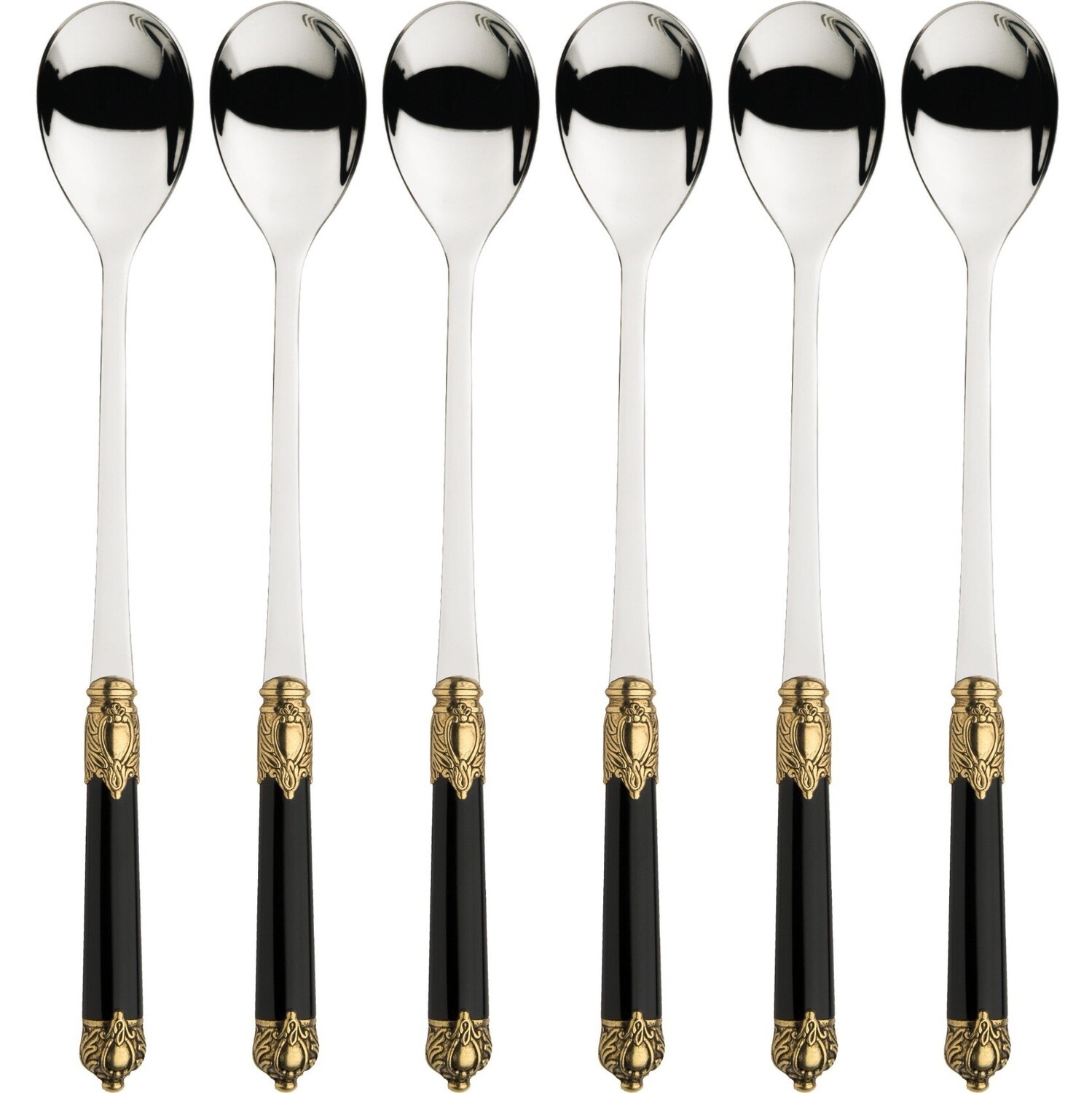 Rinascimento Long Drink Spoons Set gold and black