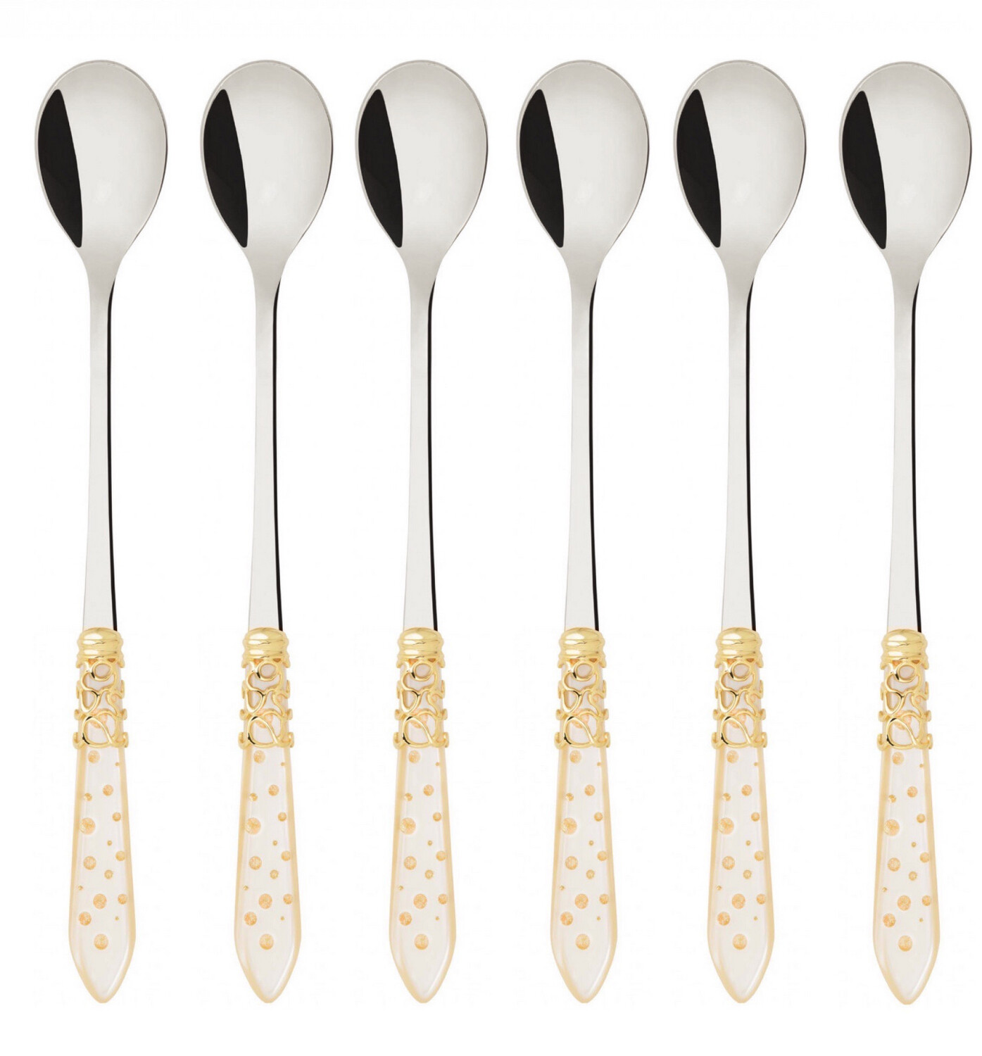 Melodia Galleria Gold ring Ice Tea Spoons Set ivory