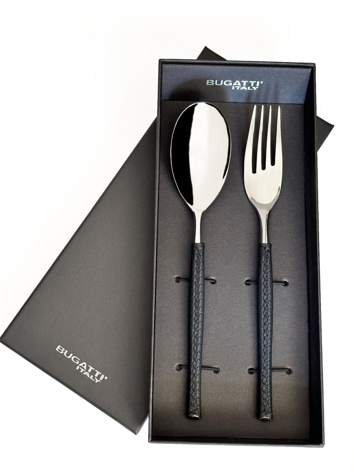 Portofino Leather 2 Piece Serving Set Black Leather
