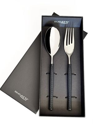 Portofino Leather 2 Piece Serving Set Black Leather