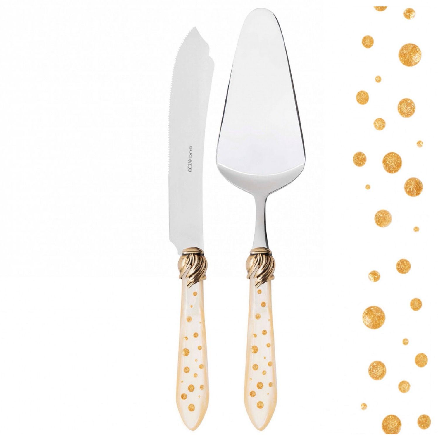 Falabella Galleria Gold 2 Piece Cake Serving Set ivory