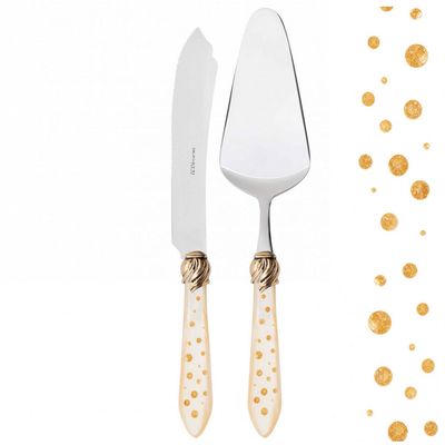 Falabella Galleria Gold 2 Piece Cake Serving Set ivory