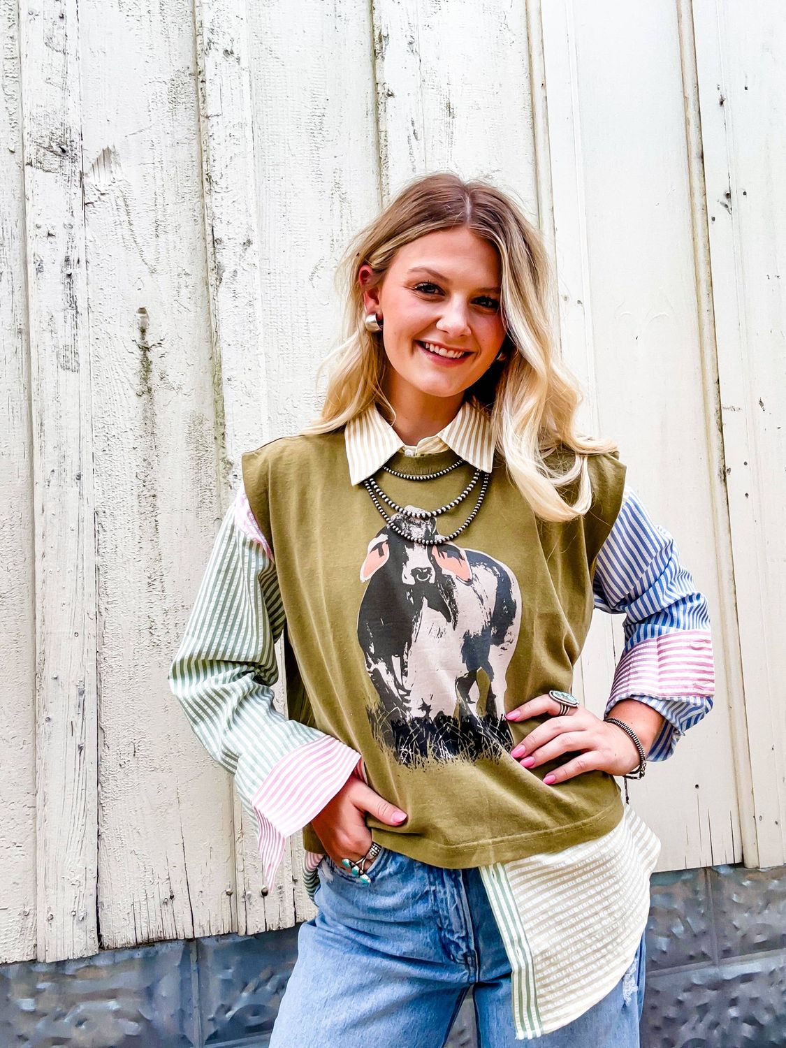 The Brahma Bull Boxy Tank- Olive Green