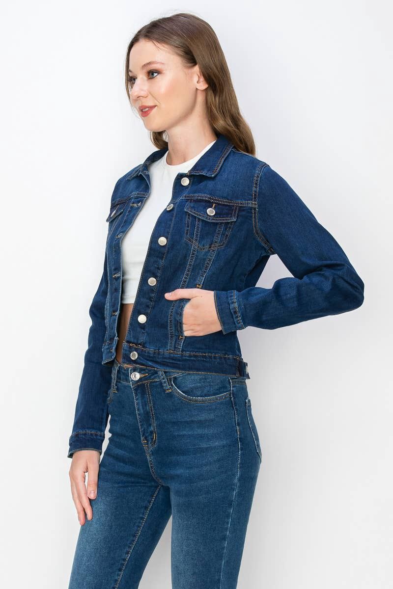 Women's Casual Denim Jackets, Color: 2605 DARK BLUE, Size Ratio and Quantity: S