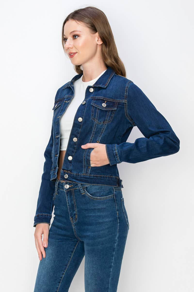 Women's Casual Denim Jackets, Color: 2605 DARK BLUE, Size Ratio and Quantity: S
