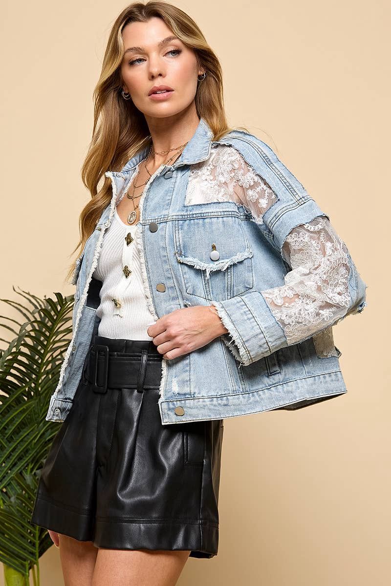Lace Denim Jacket, Color: Denim jacket, Size: 2s
