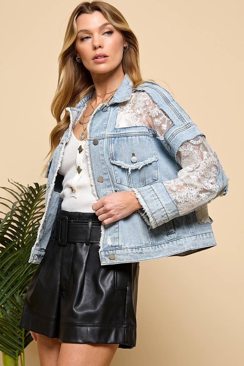 Lace Denim Jacket, Color: Denim jacket, Size: 2s