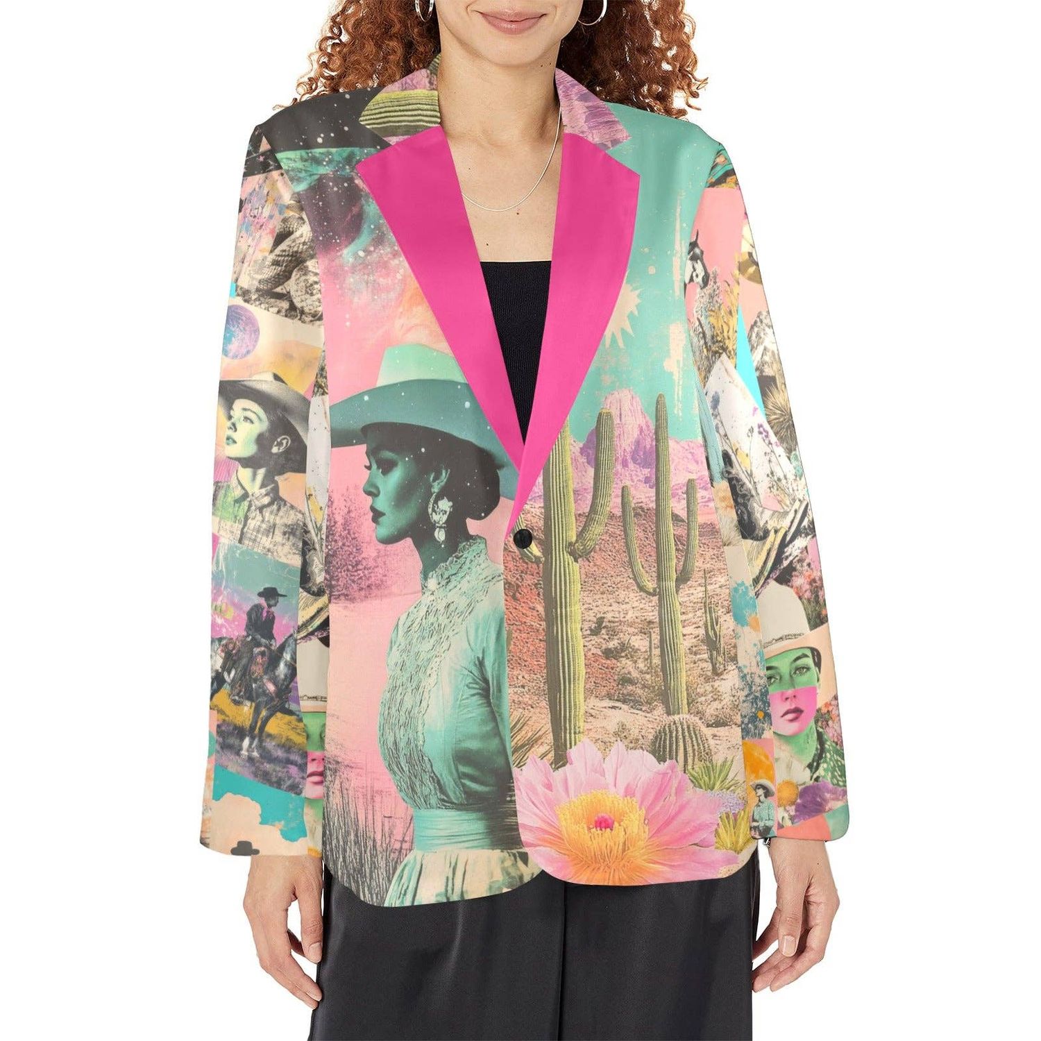 Baha Ranch Retro Pop Western Pop Cowgirl Blazer, Size: S
