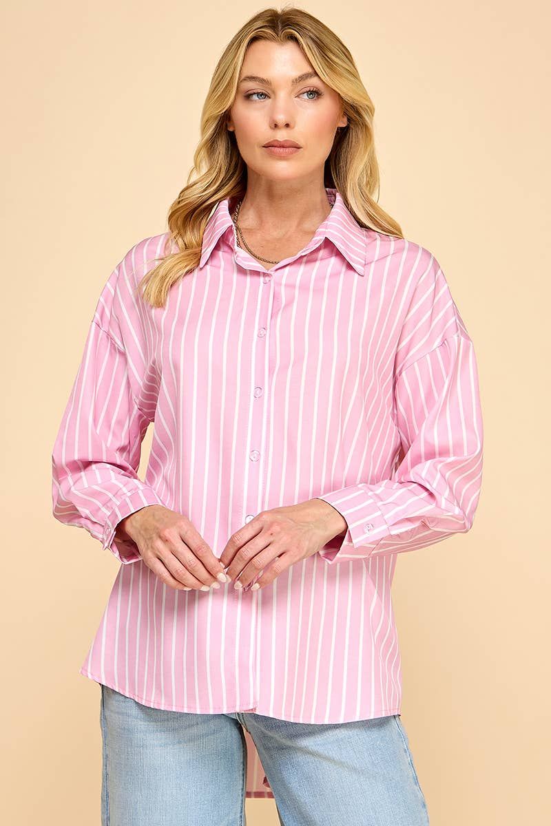 Relaxed Pink Fit Stripe Button-Up Shirt