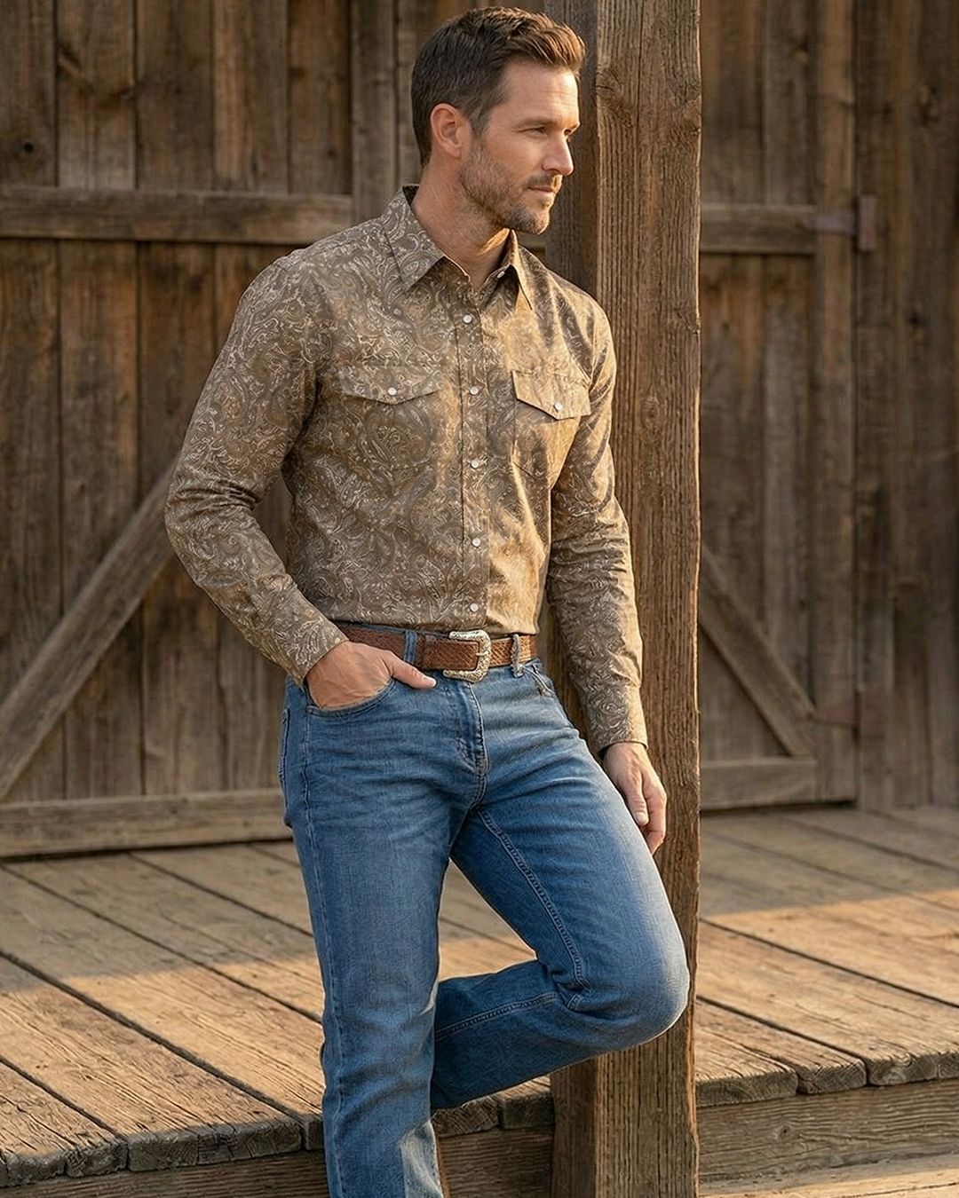 Men's Premium Cotton Western Snaps Long Sleeves Shirts.ML-2614