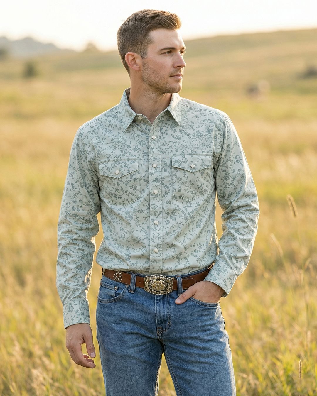 Men's Premium Cotton Western Snaps Long Sleeves Shirts with Stretch.ML-2611