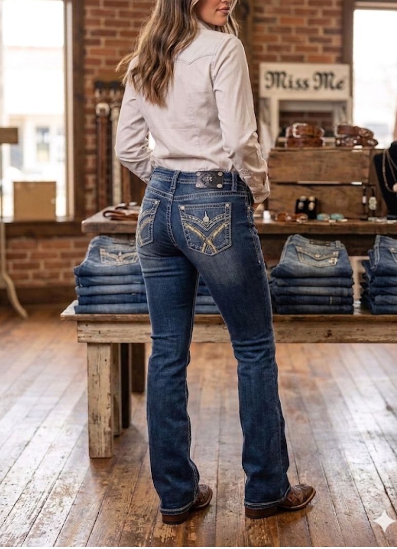 L Blue Mid- Rise Boot Cut Jean