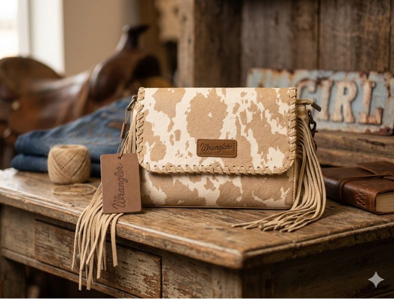 Wrangler Cow Print Tan with Beige Purse