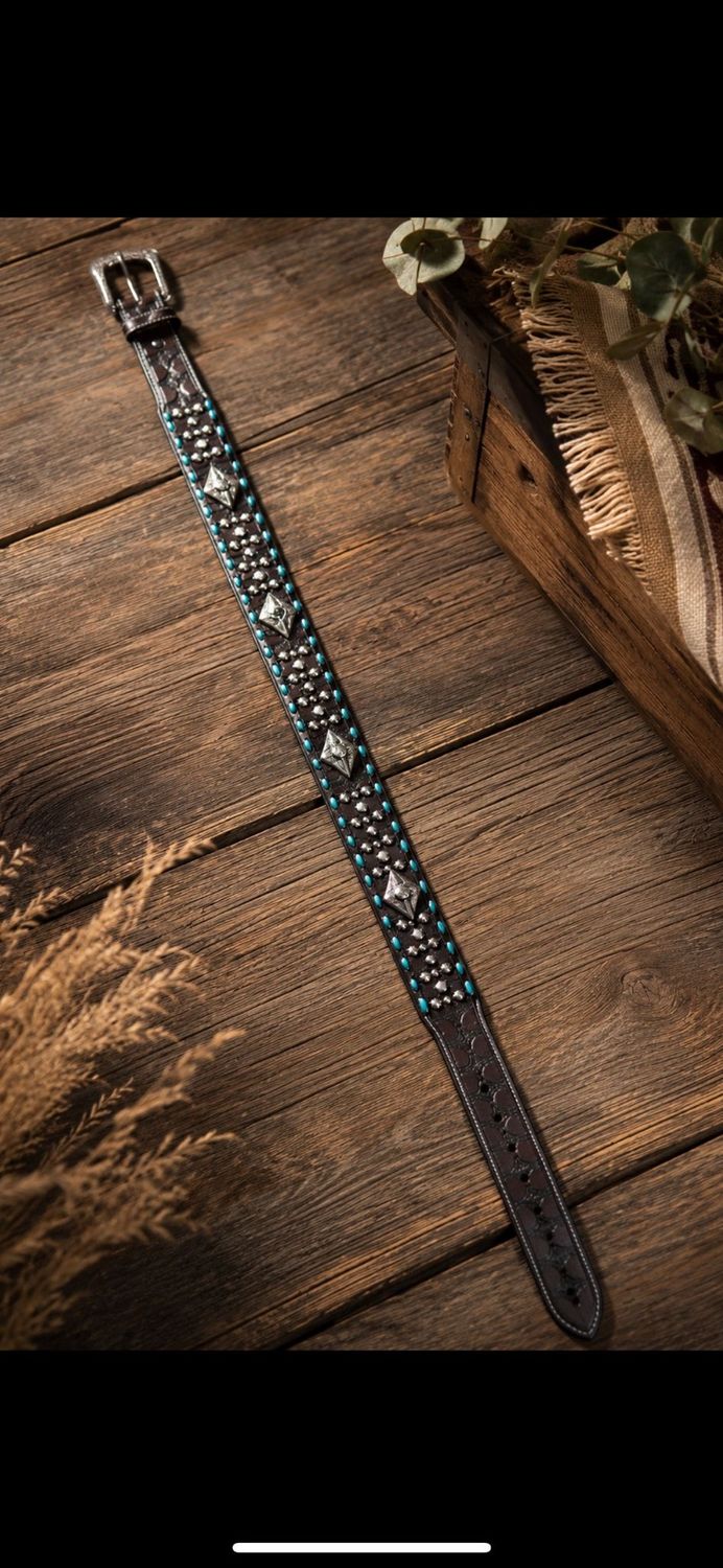 Dark Brown Leather w Turquoise Belt