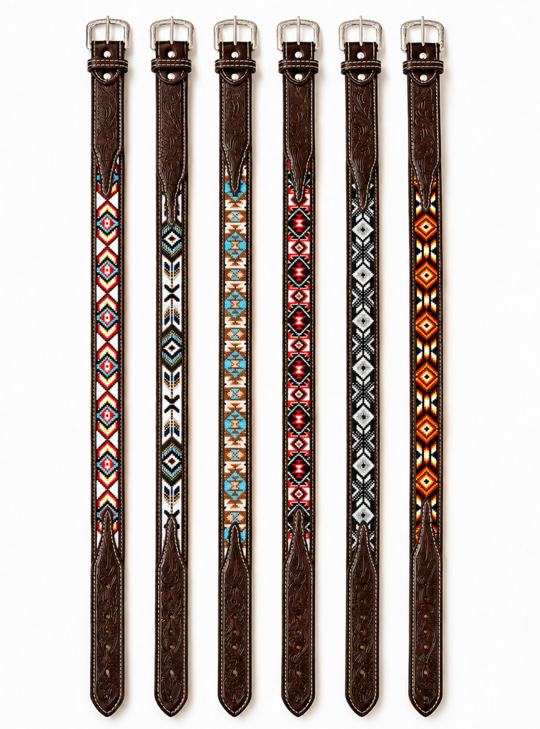 Brown  Leather Aztec Print Belt