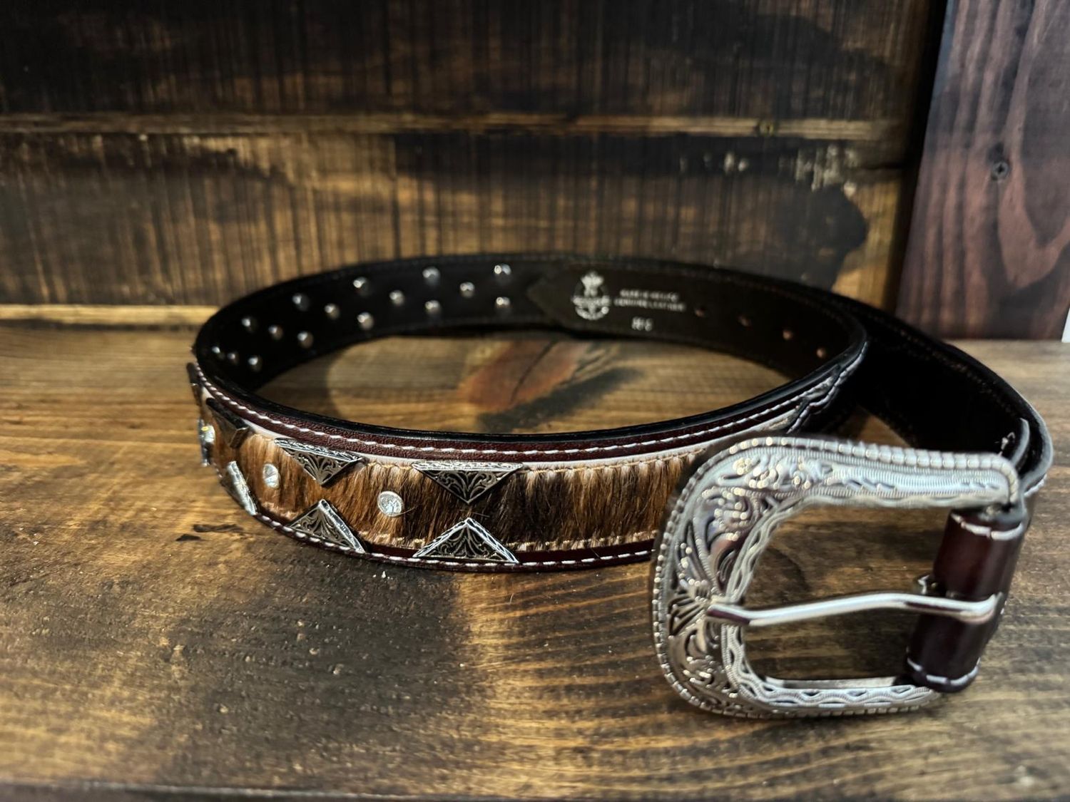 Dark Brown leather Cowhide triangle detailing belt  3610