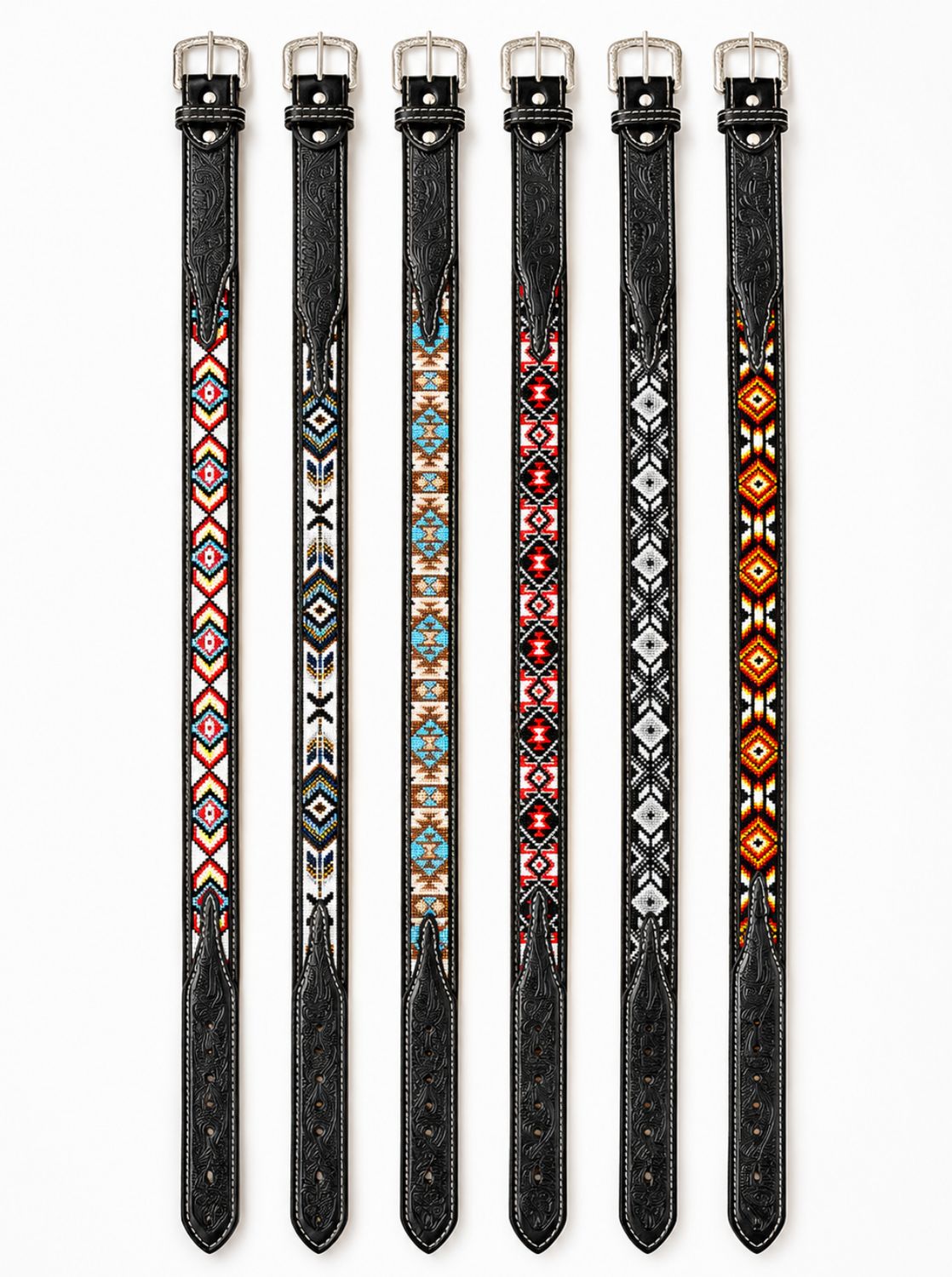 Black leather Aztec Print belt