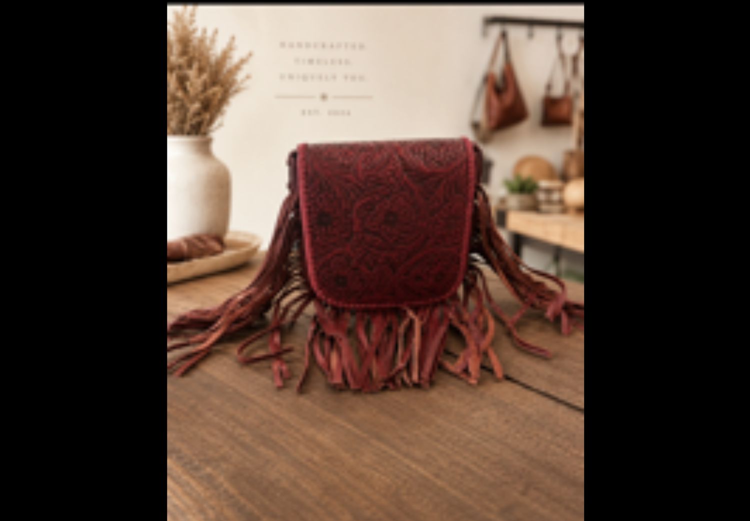 Red Leather Fringe Purse