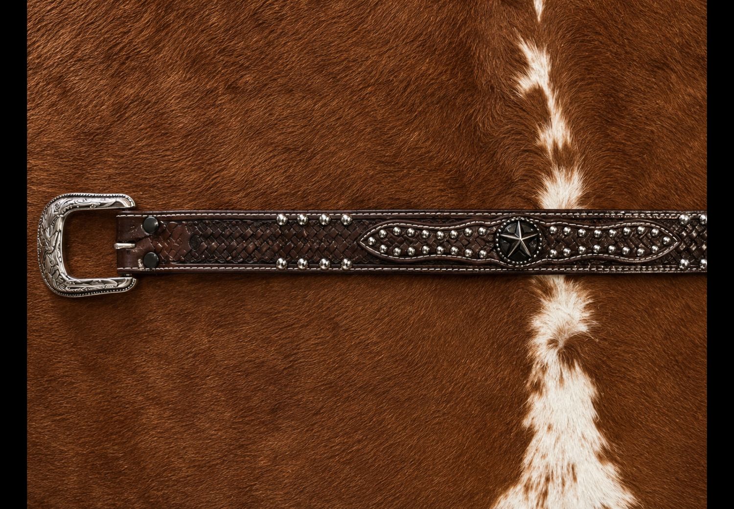 Dark Brown Star Tooled  Belt 3590