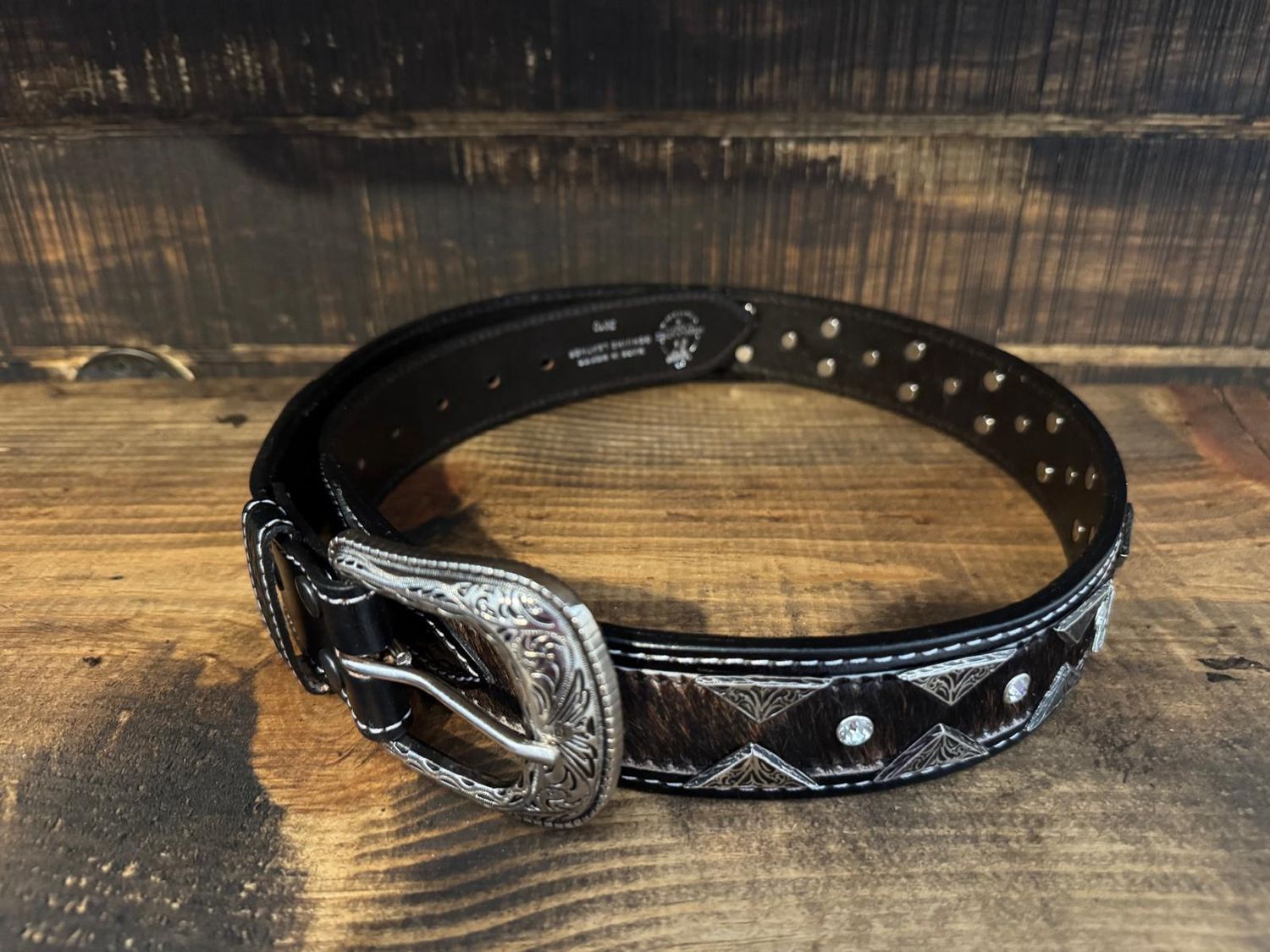 Black Leather  Cowhide Triangle Detailing Belt