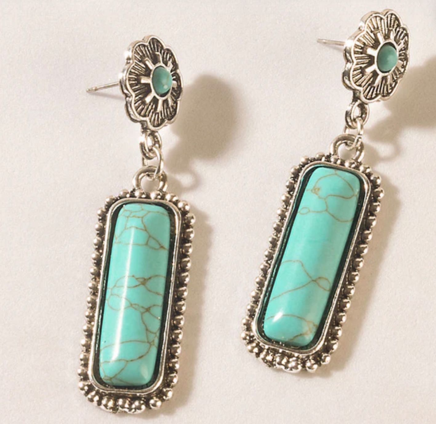 Sundown Relic Turquoise Stone Earrings in Cerulean Blue