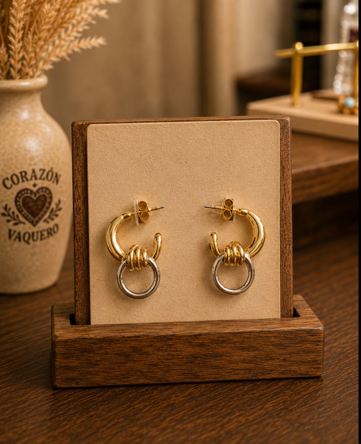 Gold and Silver Link Hoop Earrings