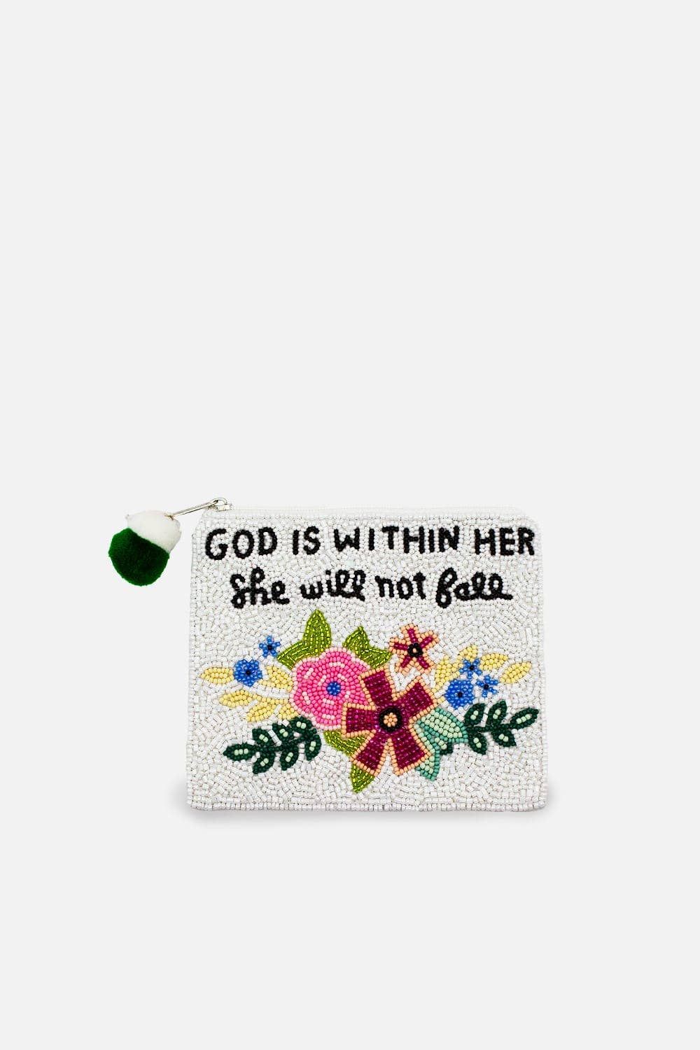 GOD IS WITHIN HER BEADED COIN POUCH