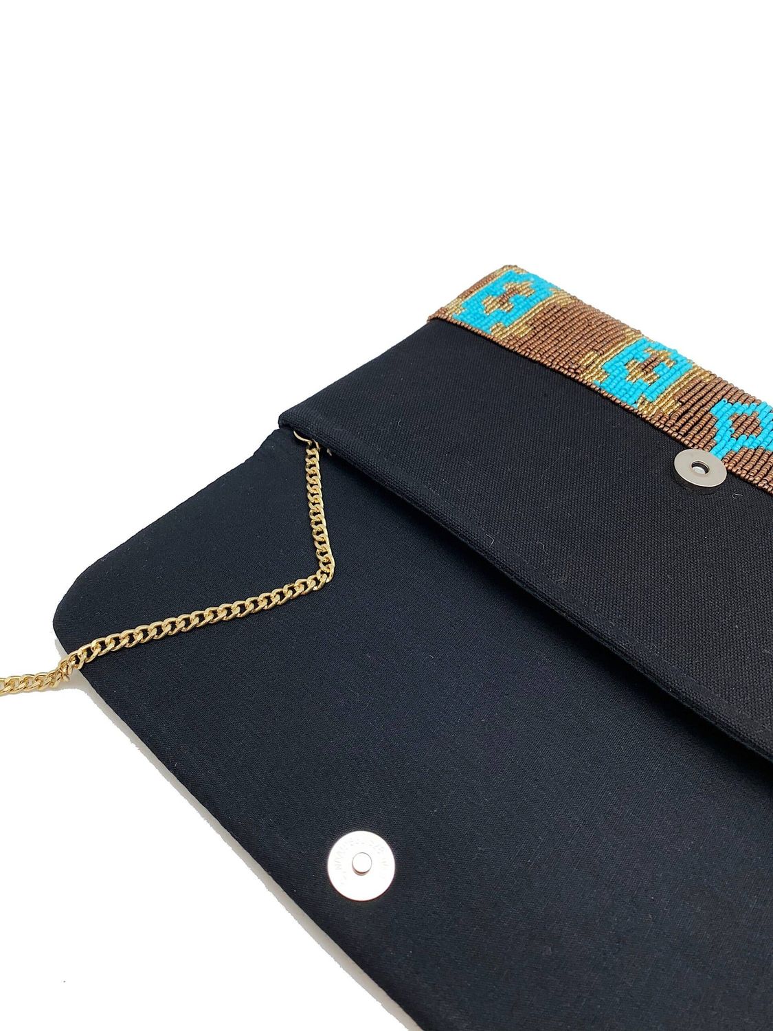 GOLD &amp; TURQUOISE IKAT BEADED CLUTCH