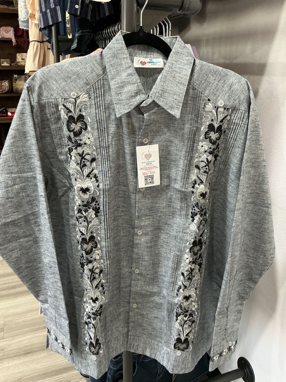 Gray Guayabera Long Sleeve