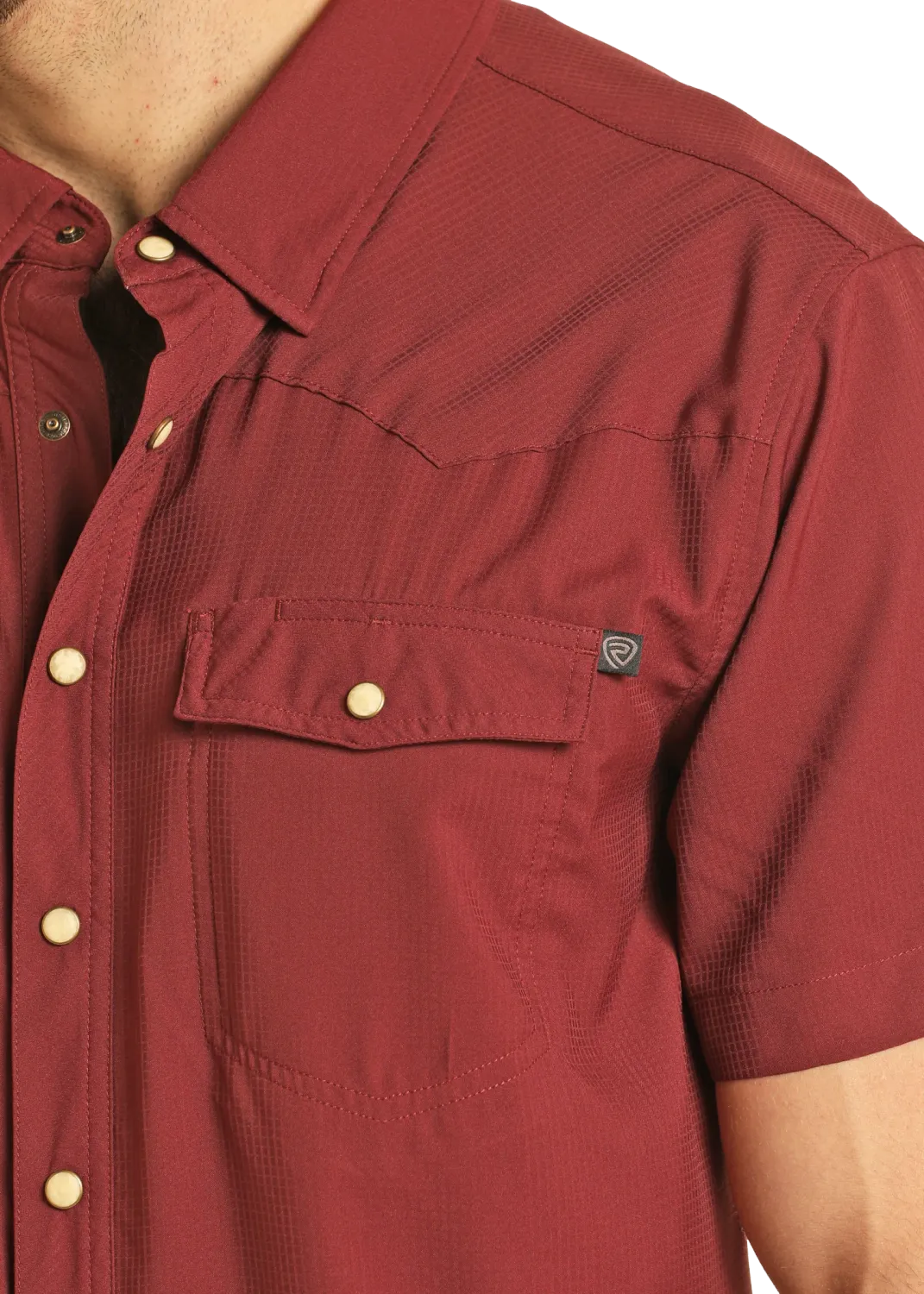 TEK WESTERN STRETCH MAROON SHORT SLEEVE SHIRT