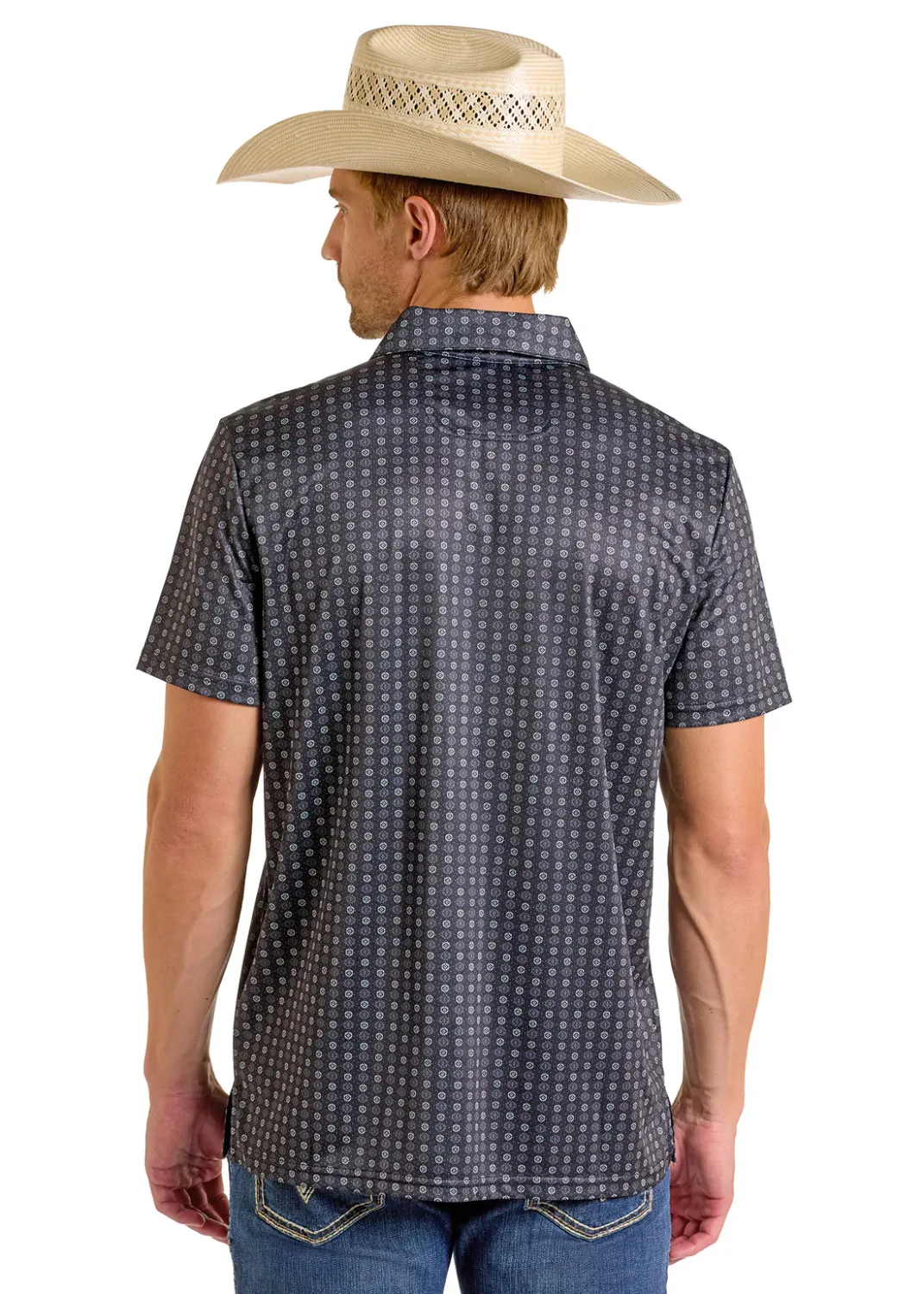 Black On Black Geo Print Polo