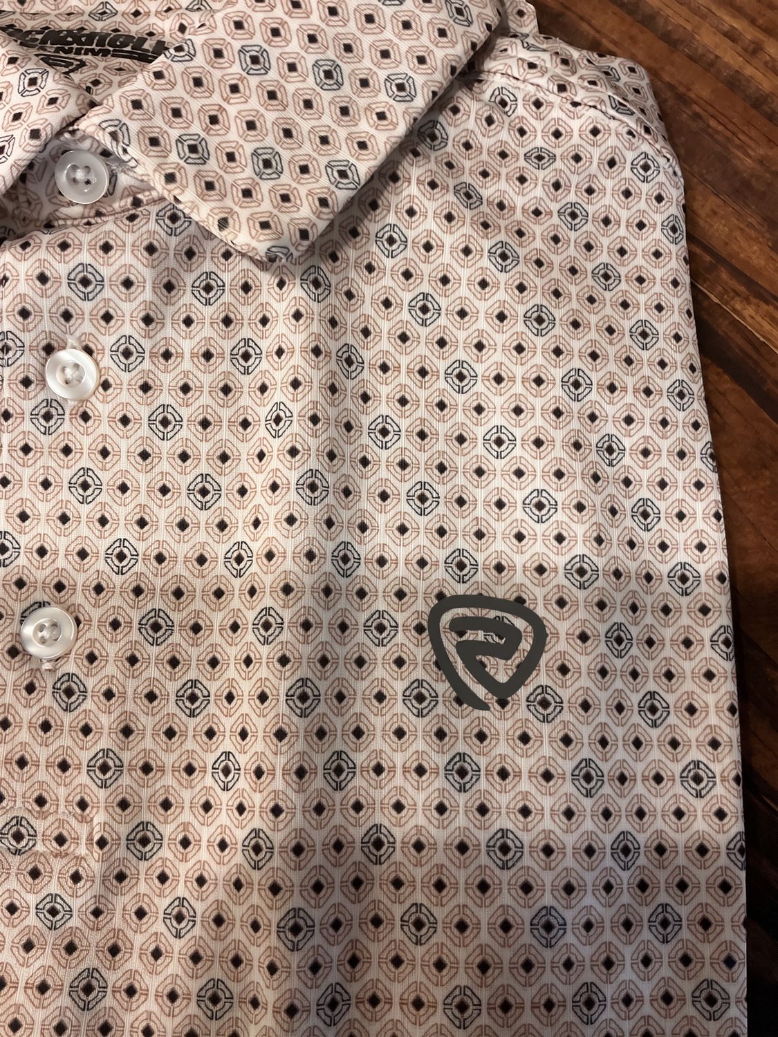 White Geo Print Polo
