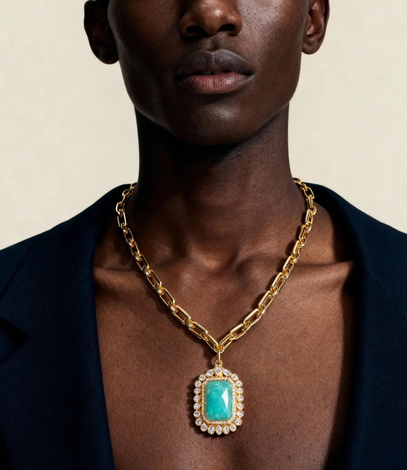 Maximalist Necklace with Large Natural Stone, Flint: Amazonite