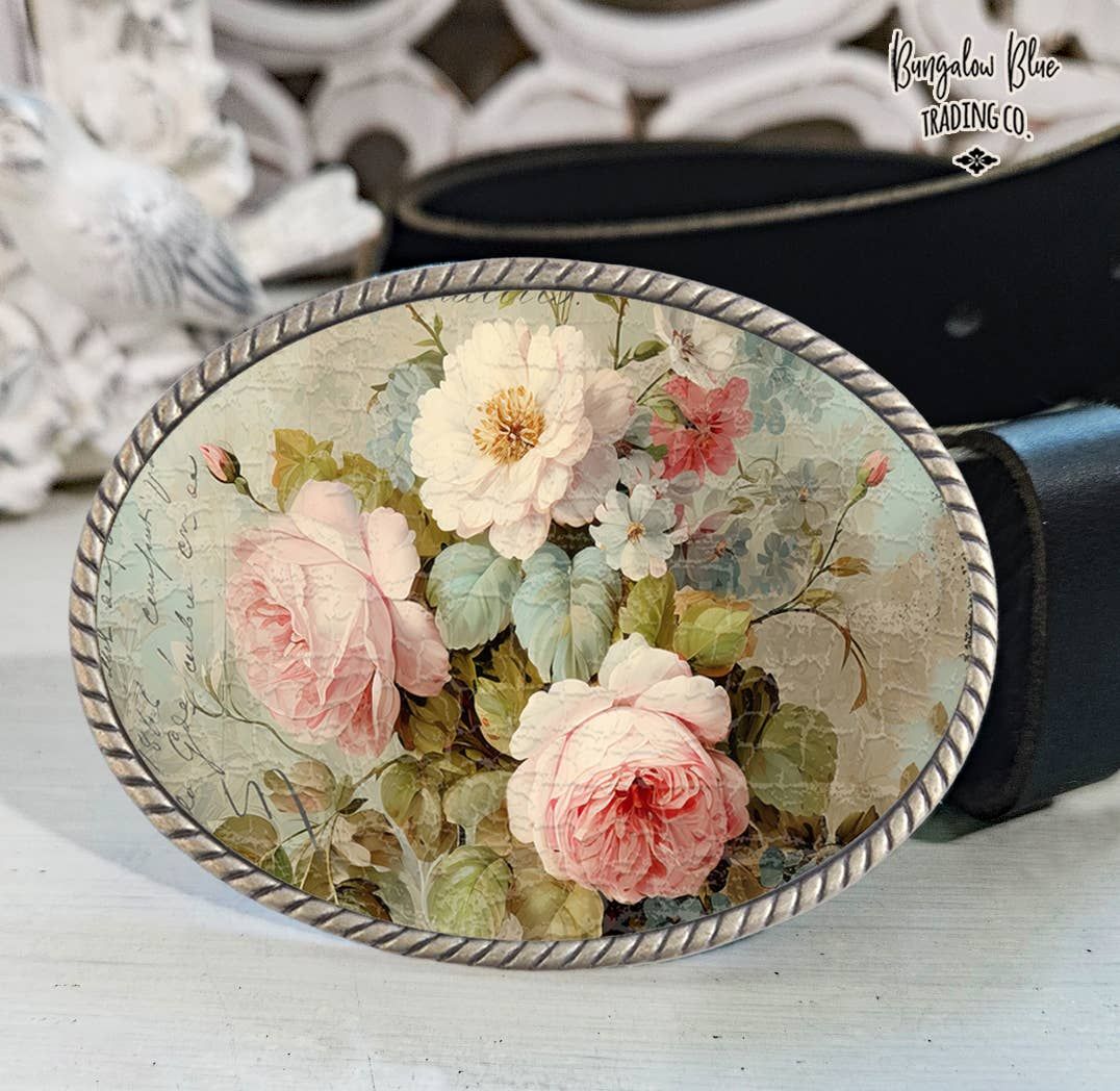 French Floral Oval Belt Buckle