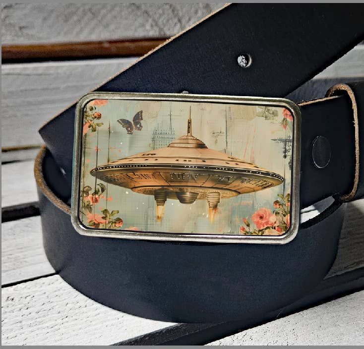 Floral UFO Belt Buckle