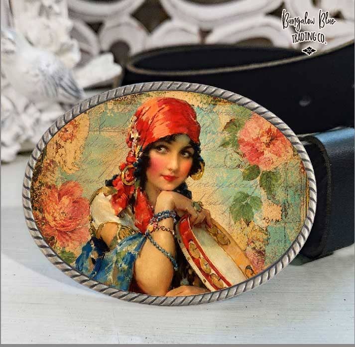 Tambourine Gypsy Oval Belt Buckle