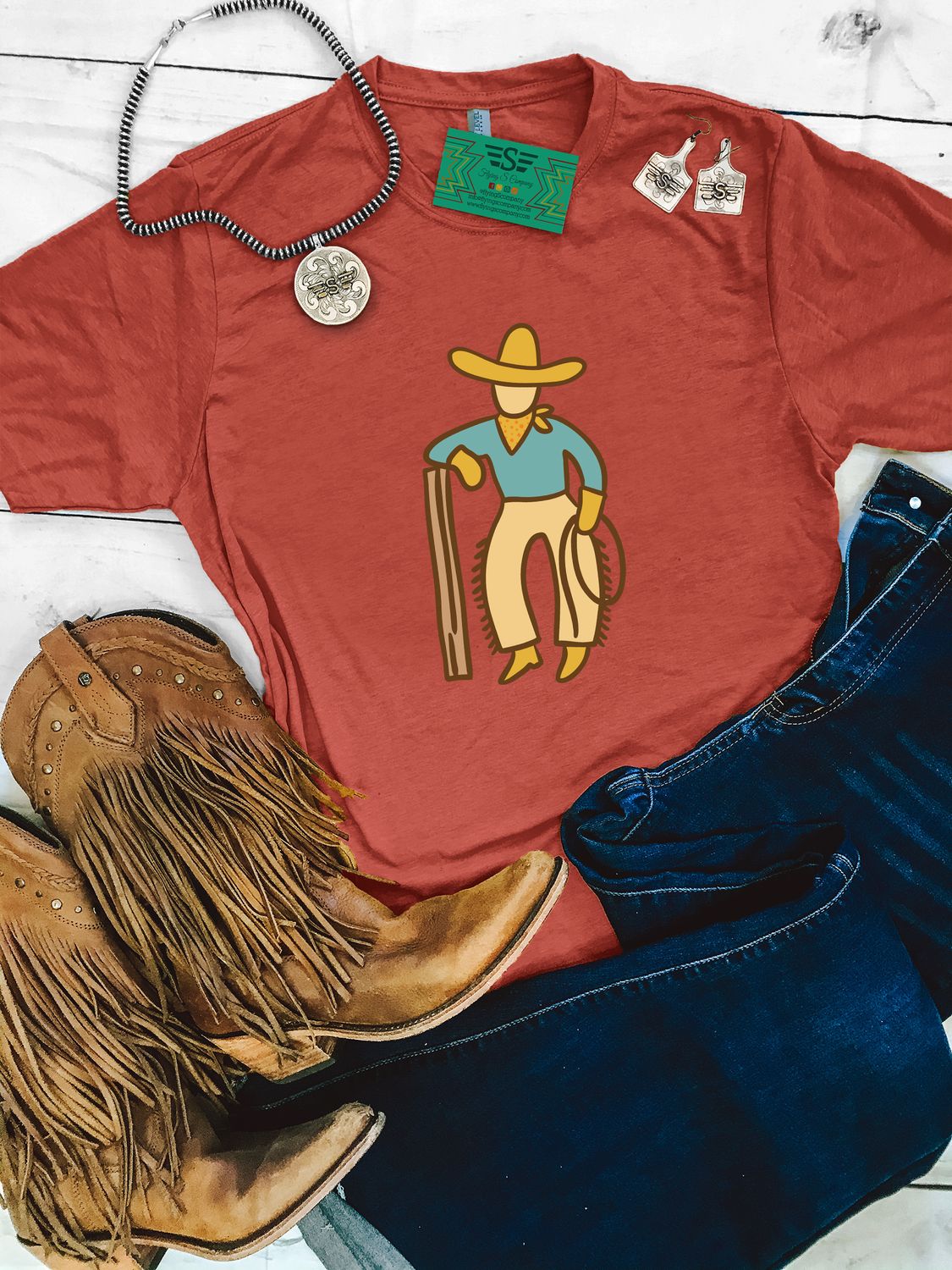 Ranch Break Cowboy Graphic Tee, Size: M, Style: Bella Canvas Brick