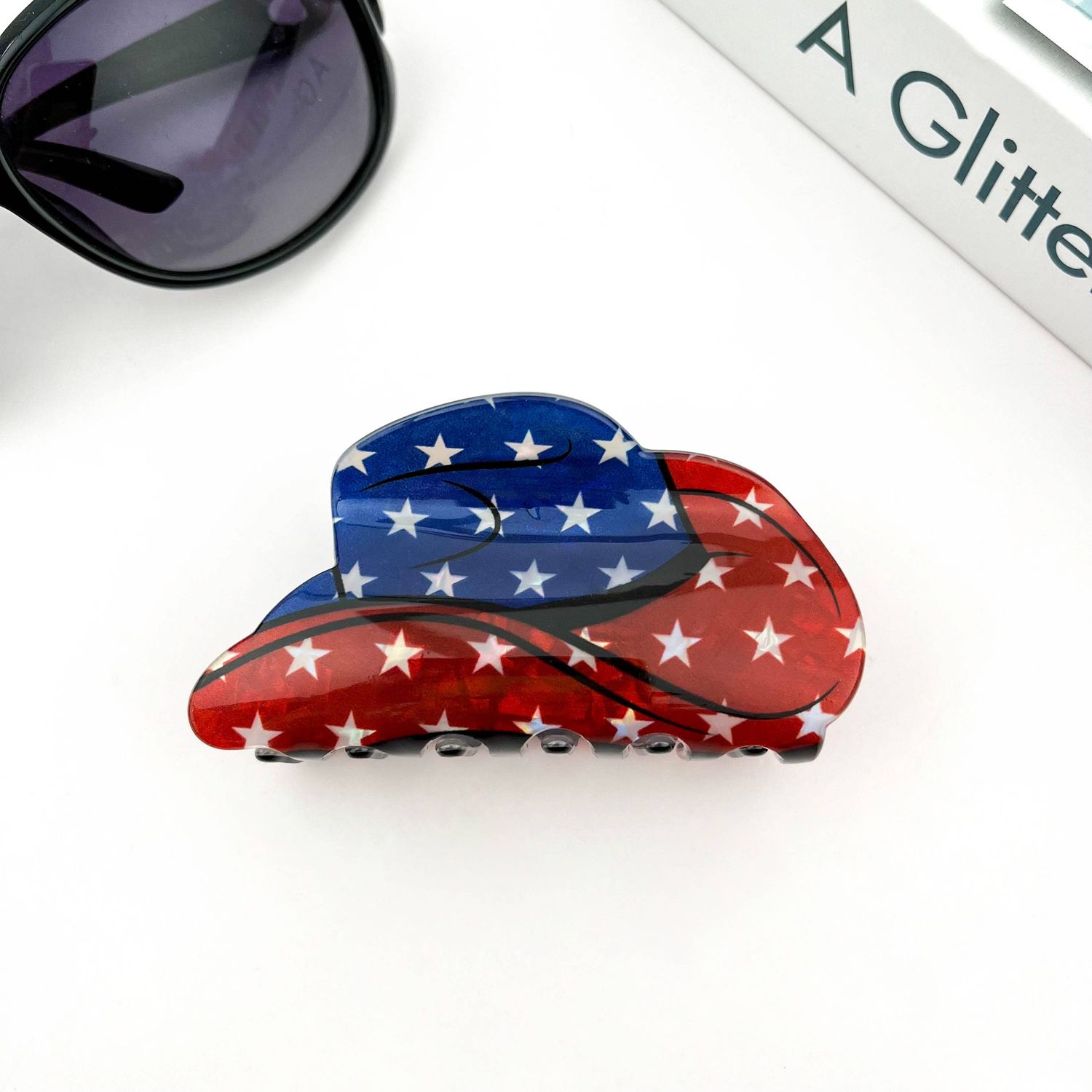 Retro British Style Hat Hair Claw, Pink Cowboy Hat Hair Clip, Color: Stars