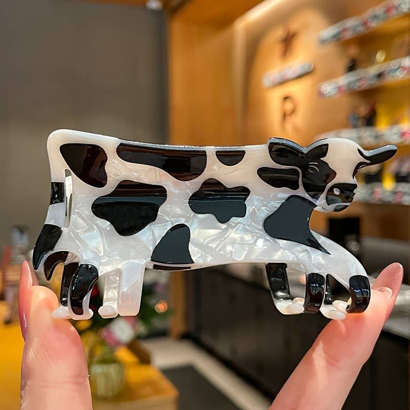 Cute Cow - Shaped Animal Hair Claw Clips, Color: Black