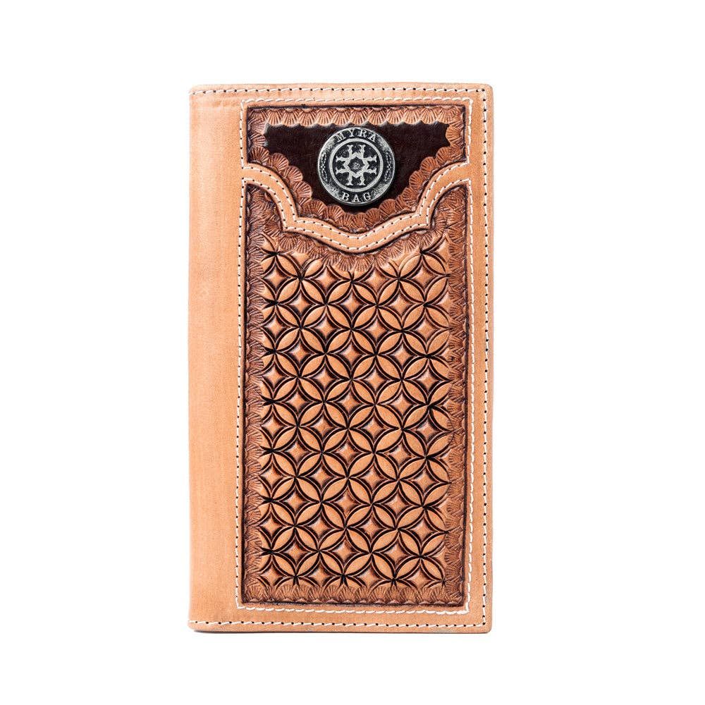 Starweave Dusk Handtooled Leather Wallet for Men in Aged Sienna