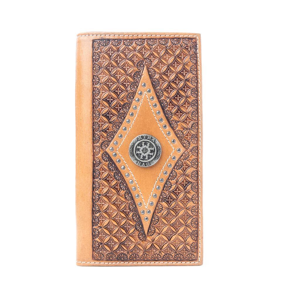 Nomad's Emblem Handtooled Leather Wallet for Men in Walnut Emboss