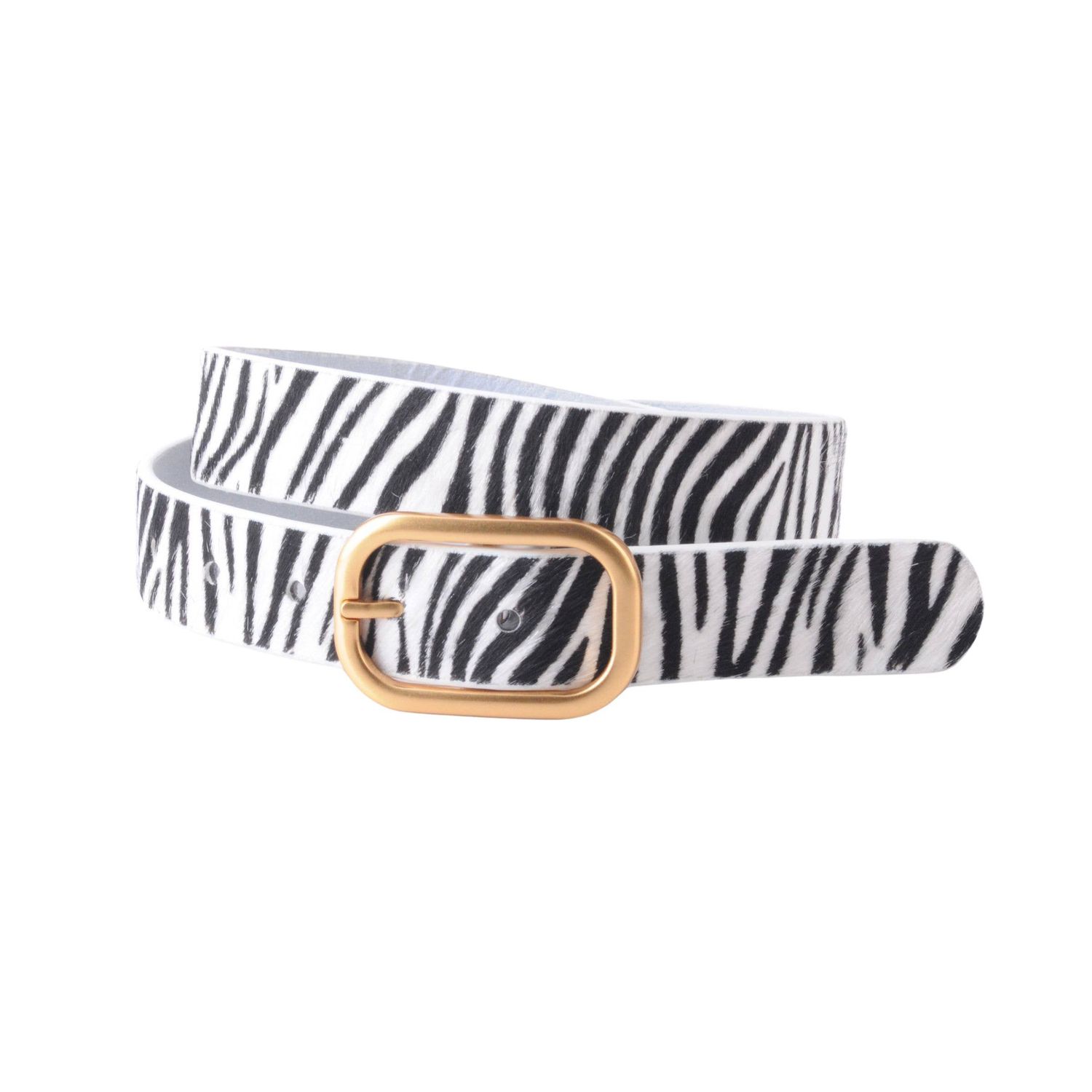 Animal Print Belt with Rectangular Buckle, Color: Black Zebra, Size: S