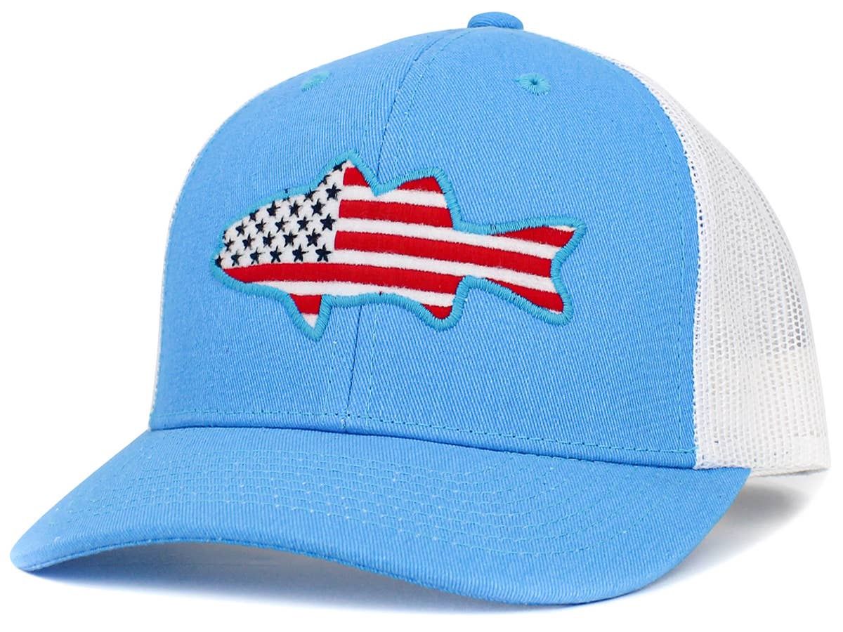 Fish Flag Mesh Trucker Hat, Color: NBLU-WHT