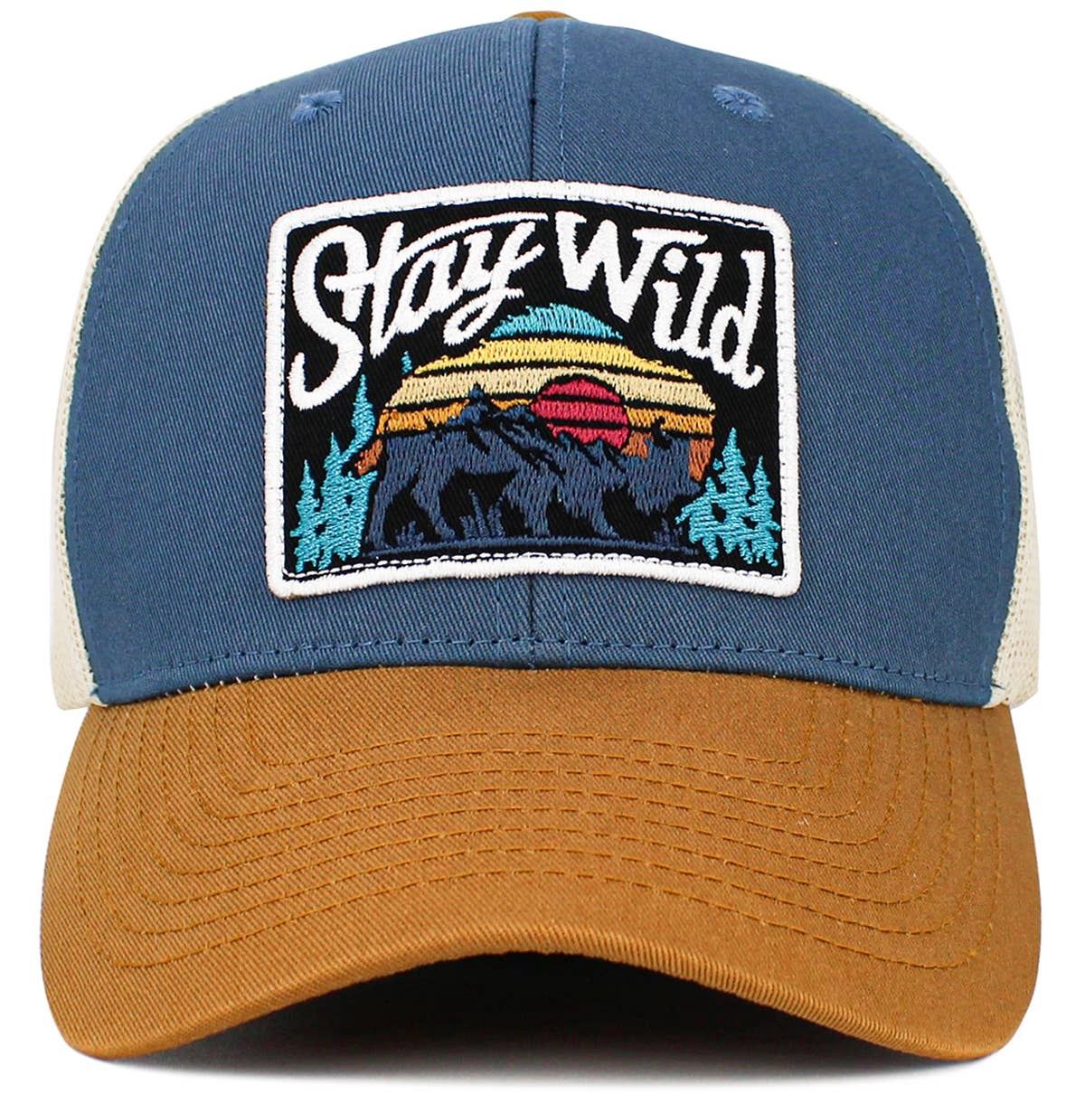 Stay Wild Mesh Ballcap, Color: BLU-TIM-STN