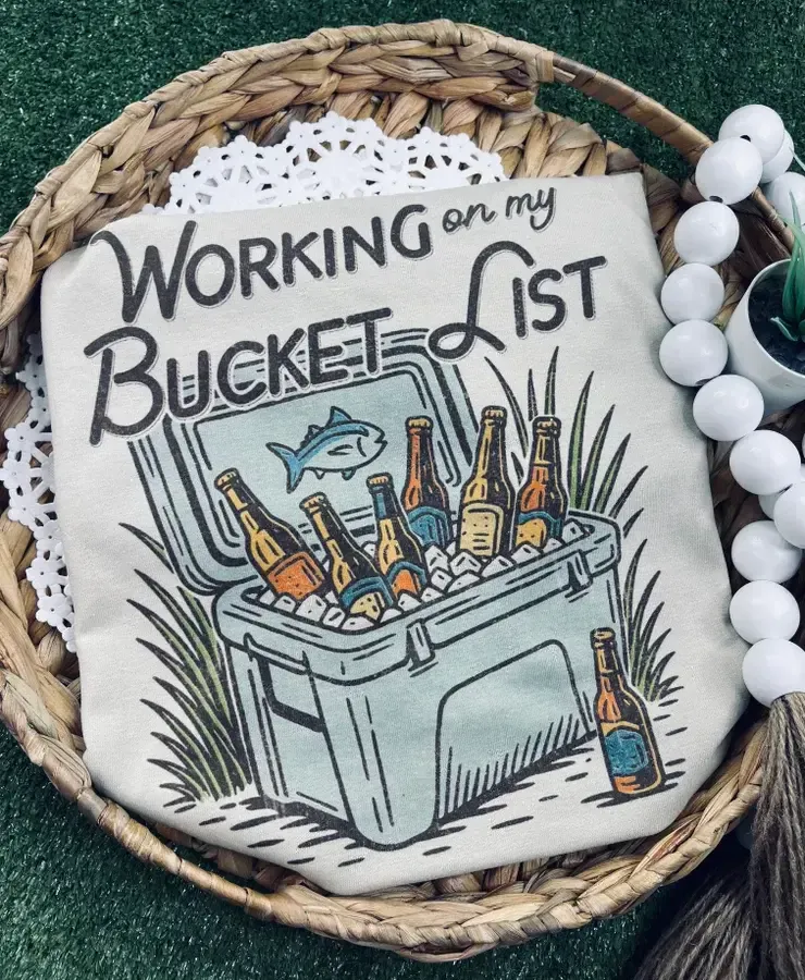 Working on My Bucket List - Graphic Tee, Color: Tan, Size: Medium