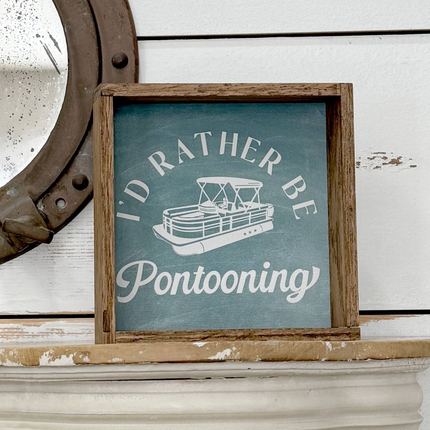 I'd Rather Be Pontooning - Lake Word Sign - Wood Framed Art